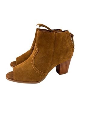 Suede Peep-Toe Ankle Boots - Brown